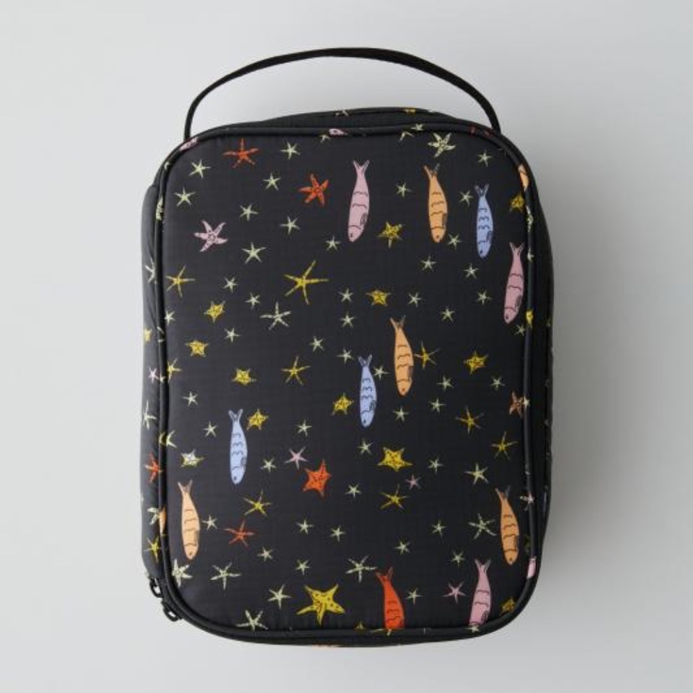NWT BAGGU Lunch Box - Starfish print - black puffy lunch bag cooler fish